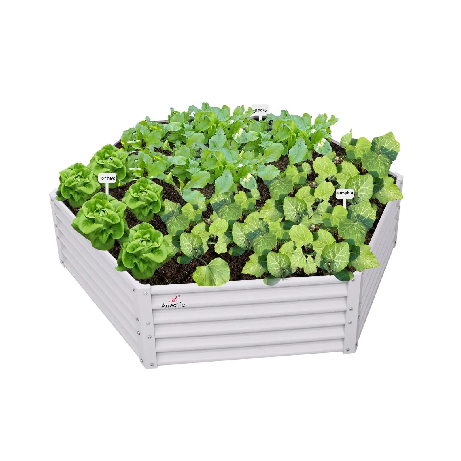 Outdoor Hexagonal Galvanized Raised Garden Bed,70x60x18 Inch Metal Planter Box Rust-Resistant and Easy to Install, Antique White