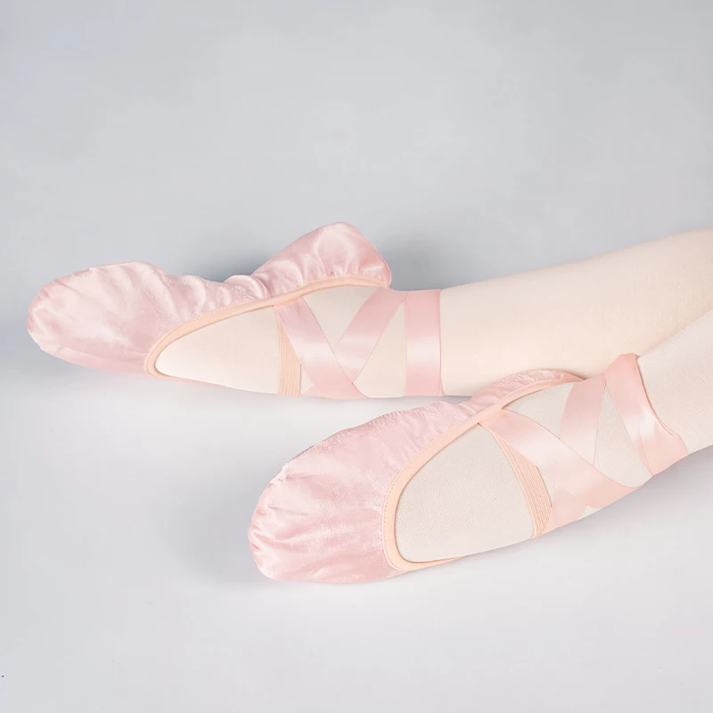 Satin Lace-up Ballet Shoes for Women Girls Pink Dance Slippers Soft-soled Ballet Dance Shoes Ballerina Dance Training Shoes