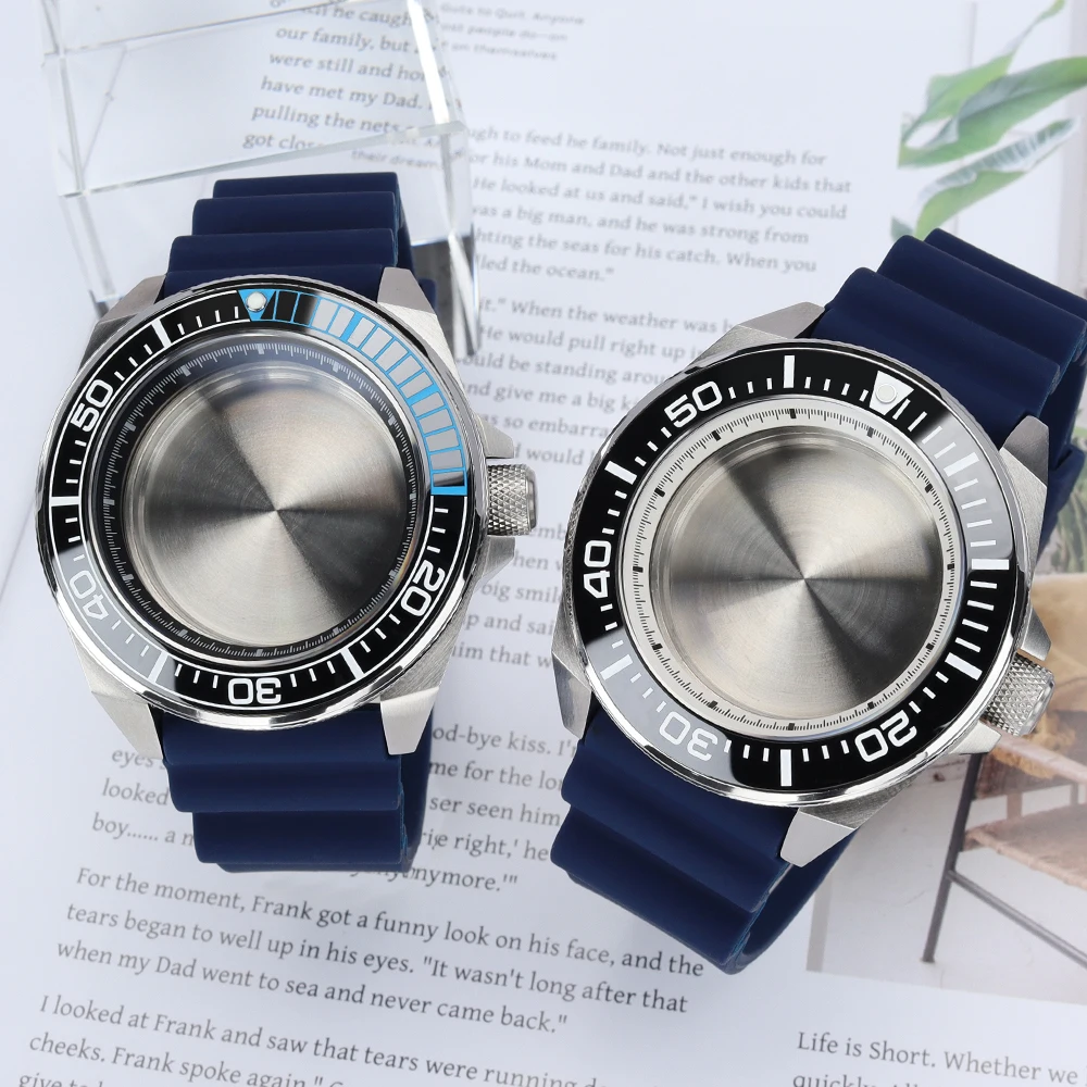 

43.8mm NH35 Watch Case Rubber Strap Sapphire Crystal For Mod King Samurai 4R36 NH35 NH36 NH34 Automatic Movement NH35 Case Parts