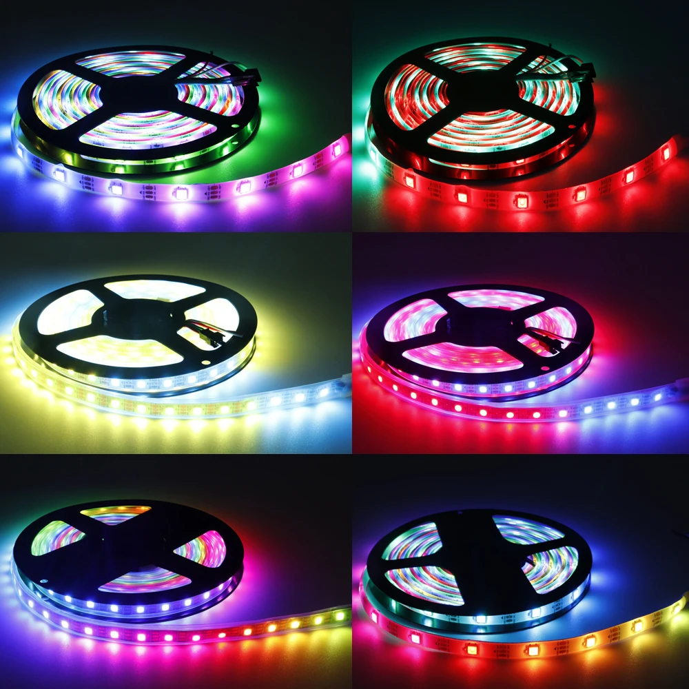 Tira LED RGB inteligente com controlador Bluetooth, endereçável individualmente, WS2812B, SP110E, Kit 30, 60, 144LEDs, m, DC 5V