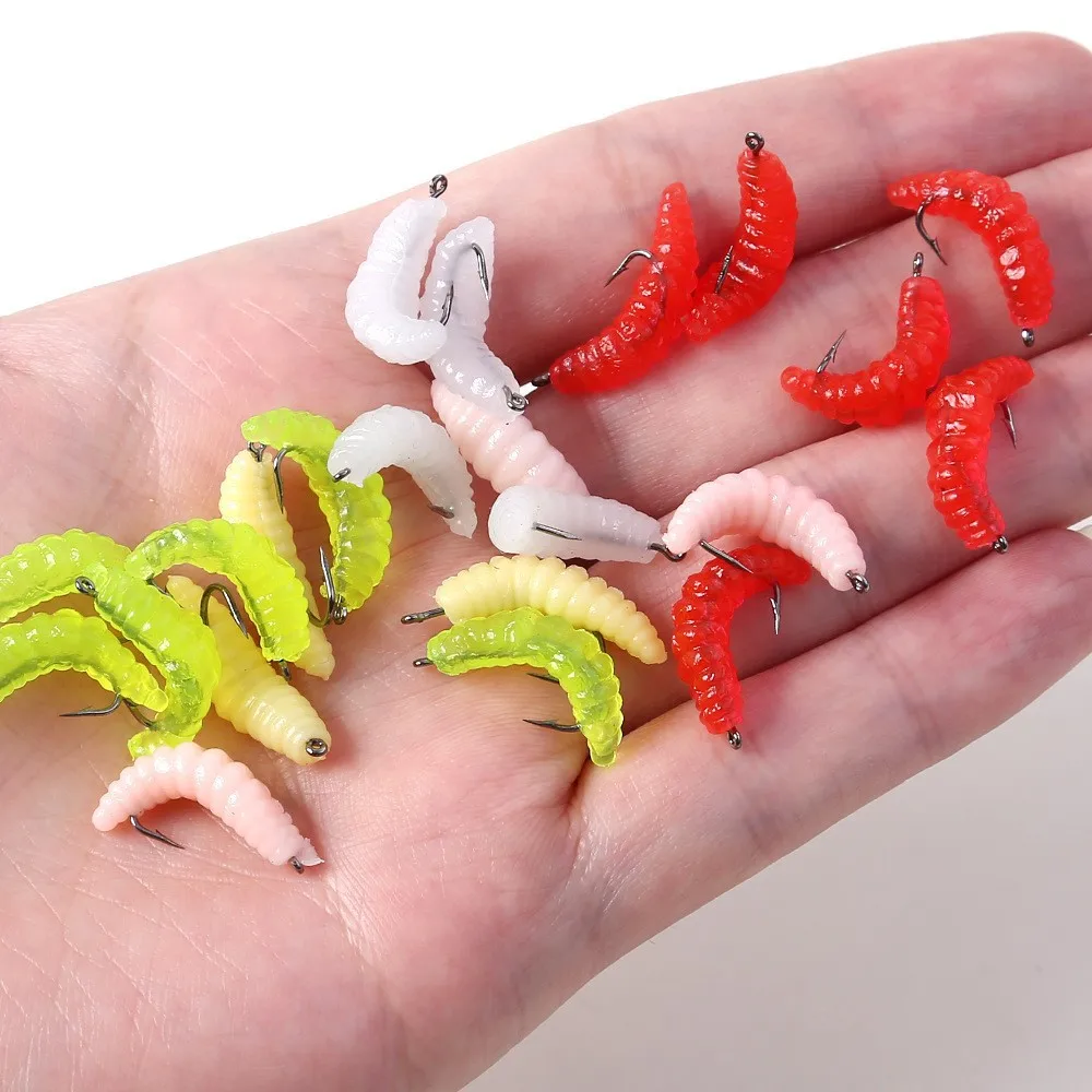 Gummi-Maggots-Angelköder-Set mit Haken – vielseitige Köder für Barsch, Forelle, Crappie, Bluegill, ideal für das Angeln in Süßwasser. – Detail 2