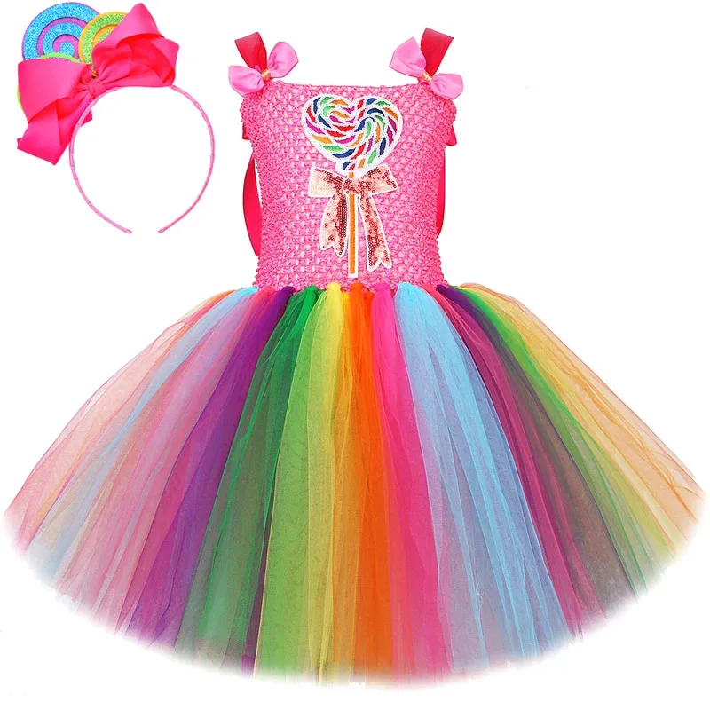 

Baby Girls Rainbow Candy Tutu Dress Lollipop Birthday Costume for Kids Christmas Halloween Princess Dresses Outfit Child Clothes
