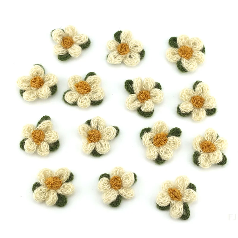 [YU]2/5/10pcs Handmade Colorful Crocheted 6-petals 3D Flower Knitted Quilt Applique Patch Craft Ornament DIY Hairpins Hat Decor