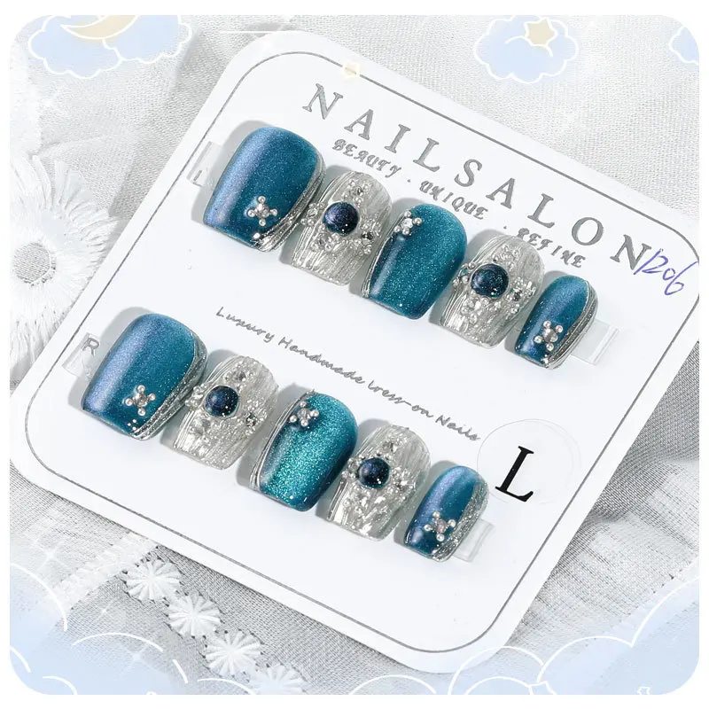 핫 매니큐어 템퍼러먼트 파우더 보라색 고양이 눈 원석 매직 미러 파우더, 손 착용 및 분리형 갑옷