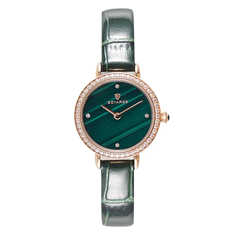 BOYARGE-relojes de cuero verde malaquita para mujer, reloj de pulsera de cuarzo resistente al agua de lujo, sencillo