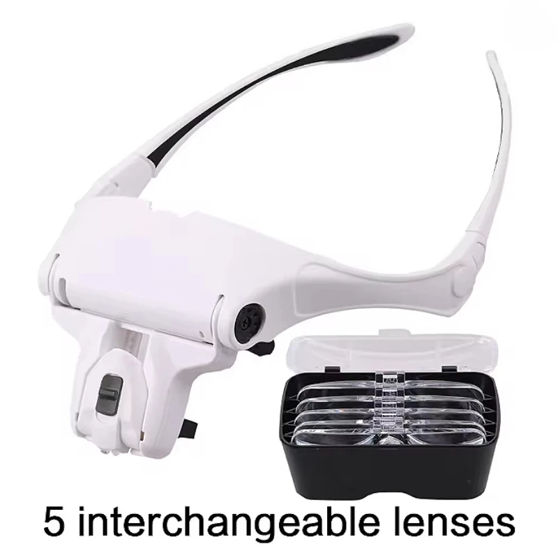 Magnifying Glasses Reading Illuminated Magnifier 1.0X 1.5X 2.0X 2.5X 3.5X 2 Lights Adjustable Head Illuminated Loupe Magnifier