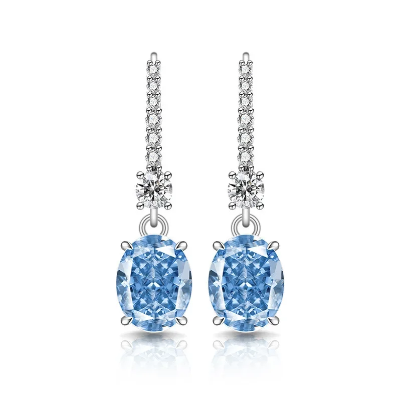 925 Reines Silber Bestseller Eisblumen-Schliff Taubenei-Form Dynamischer Ohrhänger mit schillernden High-Carbon-Diamant-Ohrringen für Damen. – Detail 16