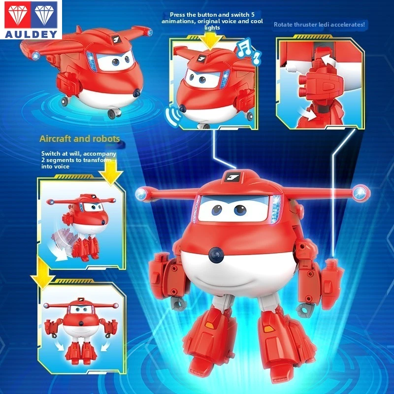 

In Stock Audi Double Star Super Wings Giant Transforming Robot - New Super Equipment Jett Golden Boy with Sound & Light,Kids Toy