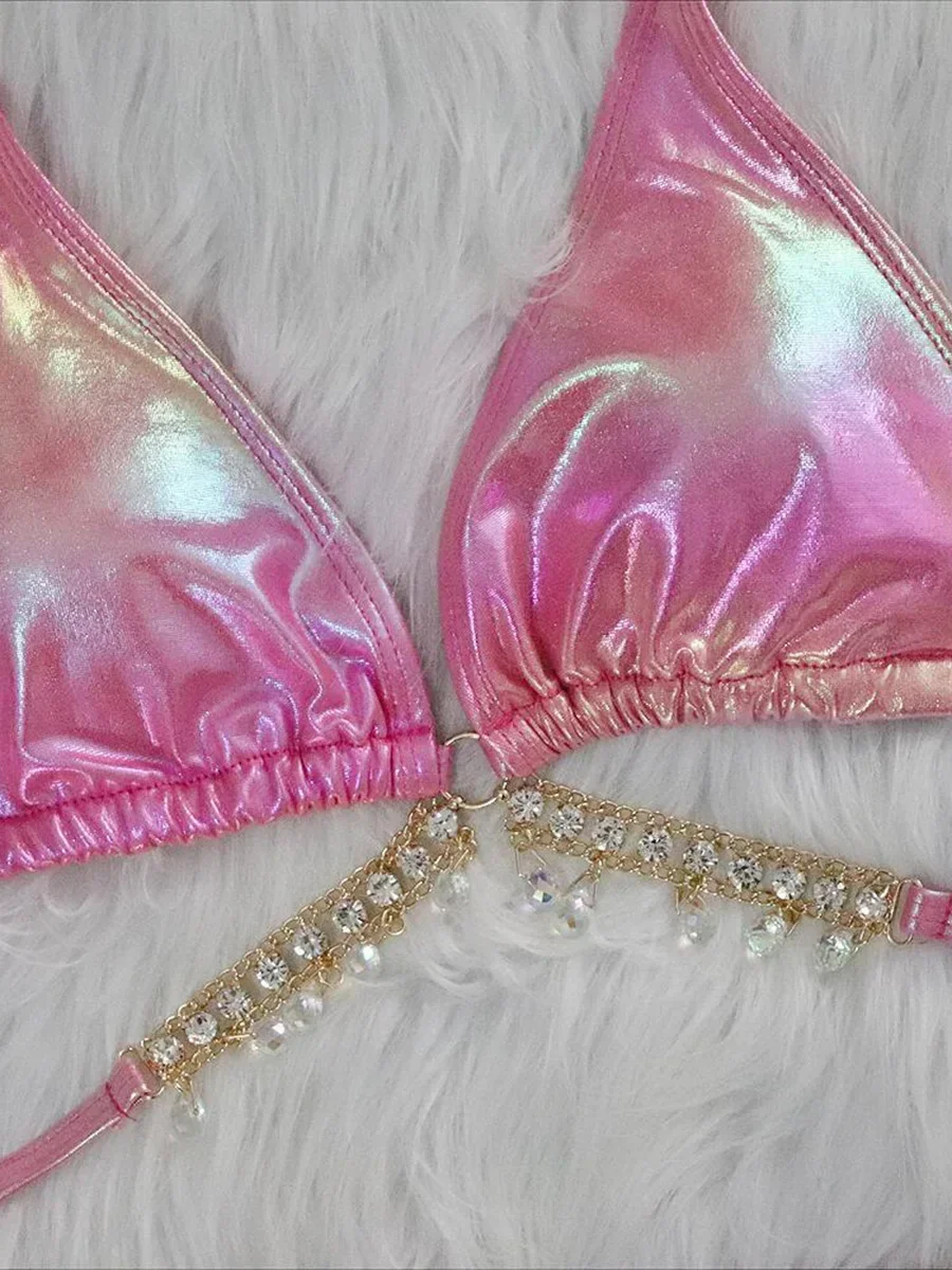Sexy Micro PU Bikini 2025 Wrap Around Diamond Bikini Women Swimsuit Female Swimwear Two-pieces Bikini Set Pool Bathing Suit Swim