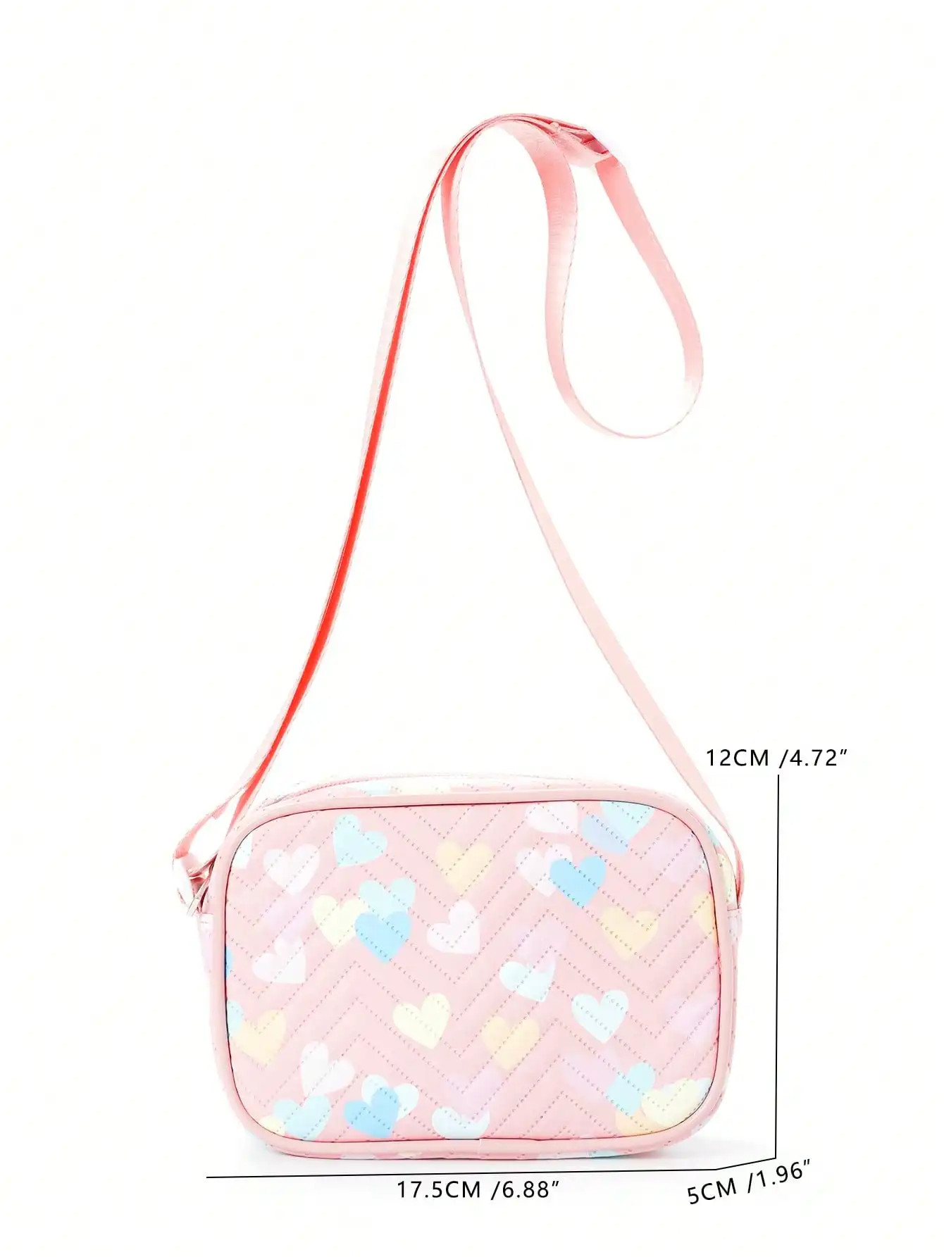 Mini Heart Pattern Square Bag Stitch Detail Zipper Fashion