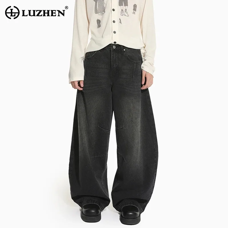 

LUZHEN 2025 новые оригинальные винтажные потертые свободные прямые повседневные джинсы мужские модные красивые широкие джинсовые брюки мужские JY3865