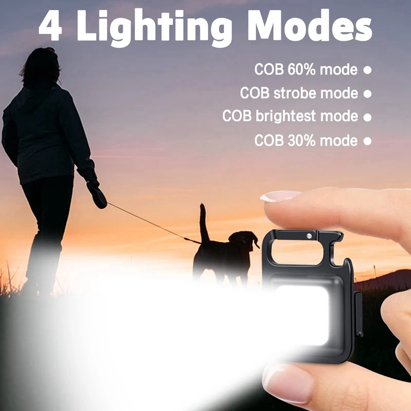 2X LED Small Flashlight,1000Lumens Bright Rechargeable COB Keychain Flashlights,4 Light Modes Portable Pocket Light