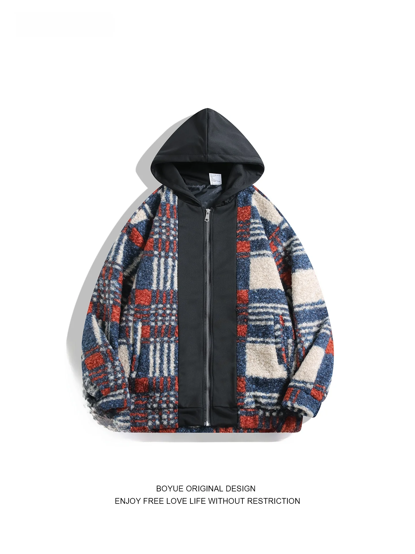 

Мужское повседневное пальто Boyue Thiened с капюшоном в клетку, молодежная куртка с контрастными вставками, утепленное, из смесовой шерсти