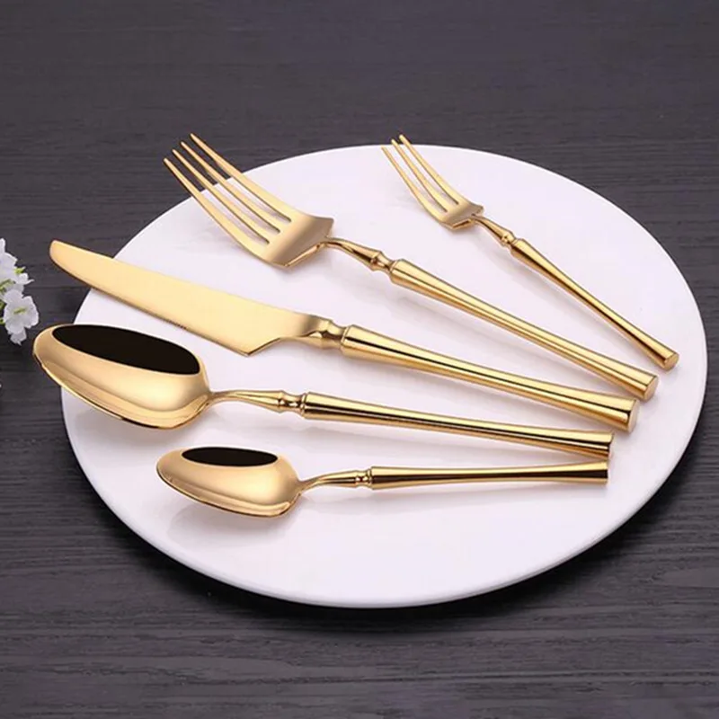 

KuBac Hommi 30Pcs Shiny Dinnerware Set 18/10 Stainless Steel Mirror Gold Cutlery Set Golden Color Drop Ship