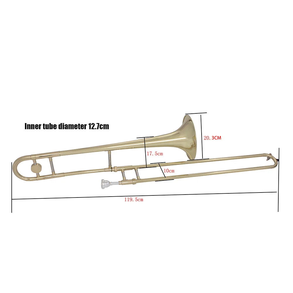 SLADE Bb Lacquer Gold Trombone Brass Body Alto Trombone Set with Mouthpiece Storage Bag Mute Cleaning Cloth Rod Parts