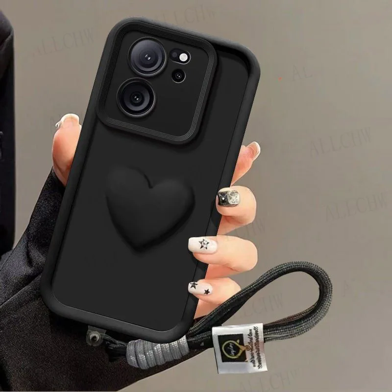 For Xiaomi 13T Case Xiaomi 13T Pro Phone Case mi 13t Case Mi 13T Pro 3D Love Heart Hand Strap Back Cover