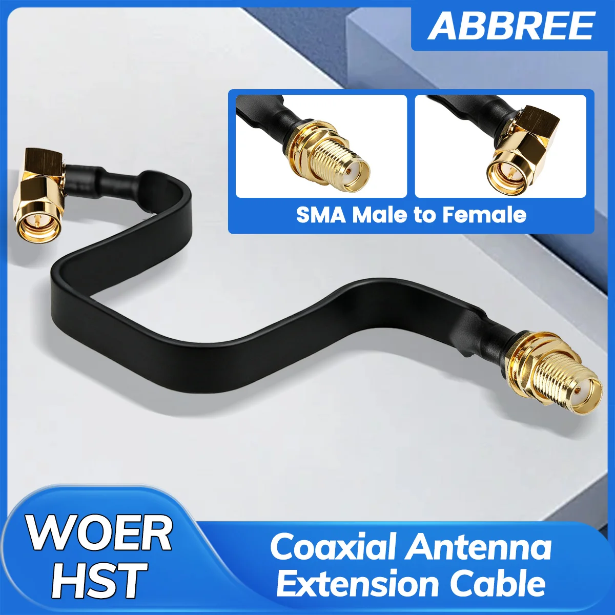ABBREE Flat SMA Male to Female Antenna Extension Coaxial Cable Ultra-Thin Window Door Feedthrough Wire For Baofeng Ham Radio