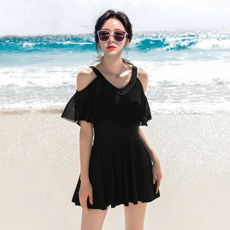 

New Swimsuit for Women Soaking in Hot Springs, Concealing Flesh and Slimming, Conservative One-piece Skirt, Flat Angle Swimsuit