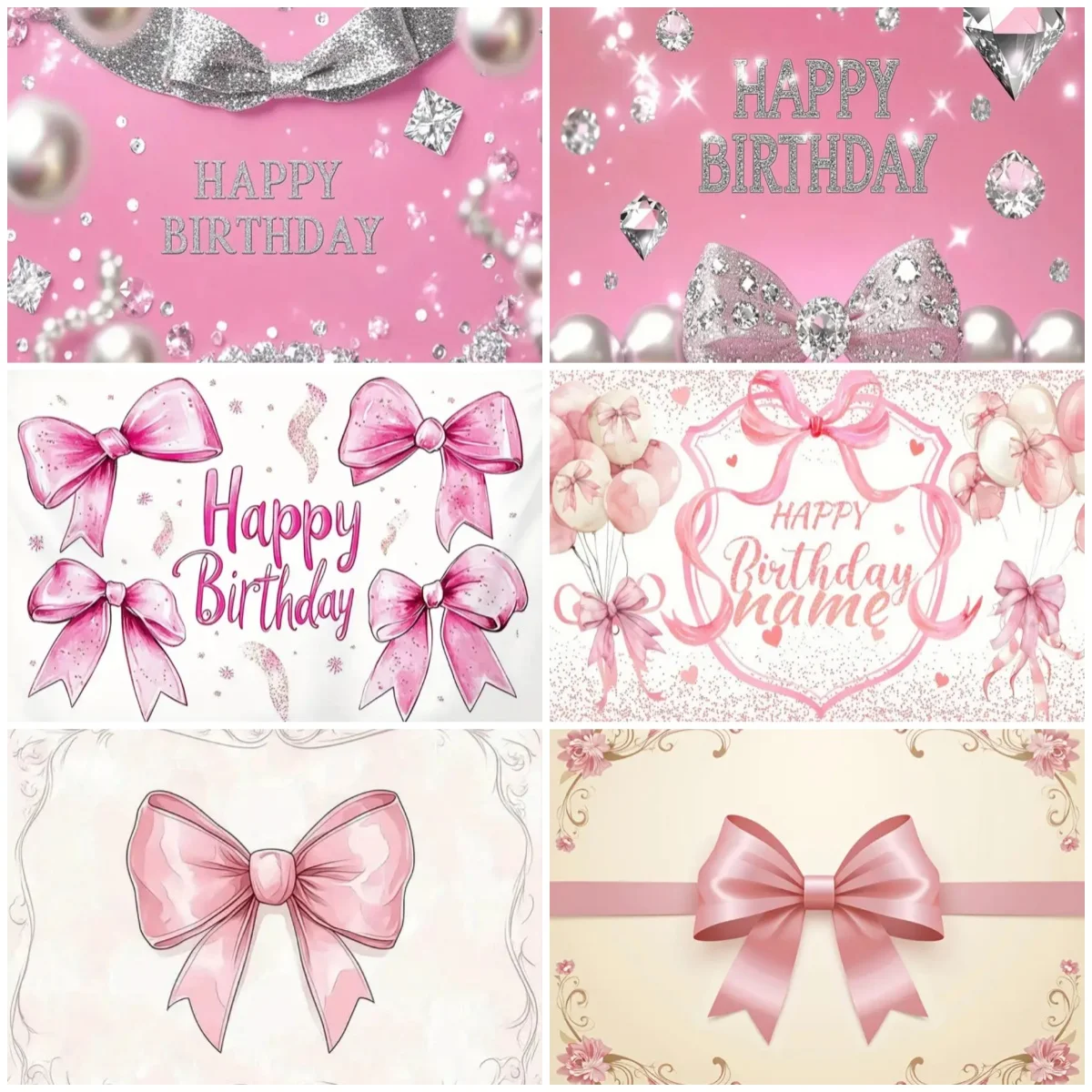 

Pink Bow Tie Girl Birthday Theme Party Decoration Photography Backdrop Sparkle Sequin Baby Shower Photo Background Supplies Prop