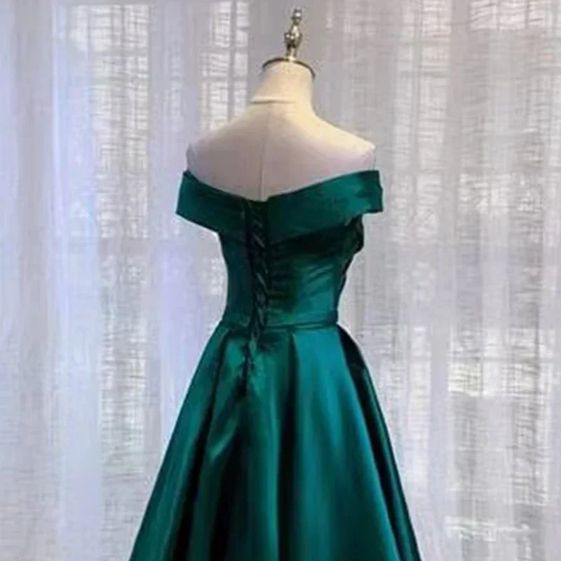 Evening Dress Simple Dark Green Off the Shoulder Pleat Lace up A-line Floor Length Plus size Women Party Formal Gown Customized