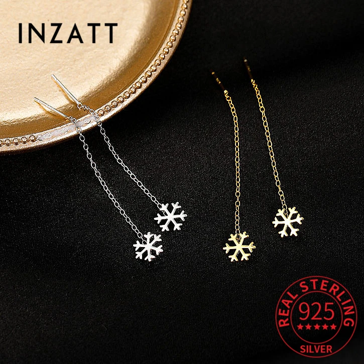 INZATT Real 925 Sterling Silver Short Tassel Snowflake Stud Earrings For Women Classic Fine Jewelry Minimalist Accessories Gift