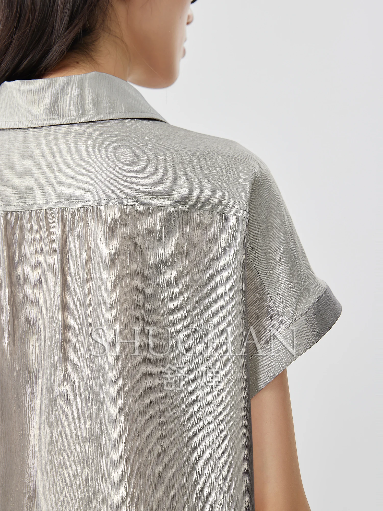 Thin Blouse Women Three-dimensional Pleated Texture Extremely Lapel Cover Rotator Sleeve Ladies Tops Shirts for Women