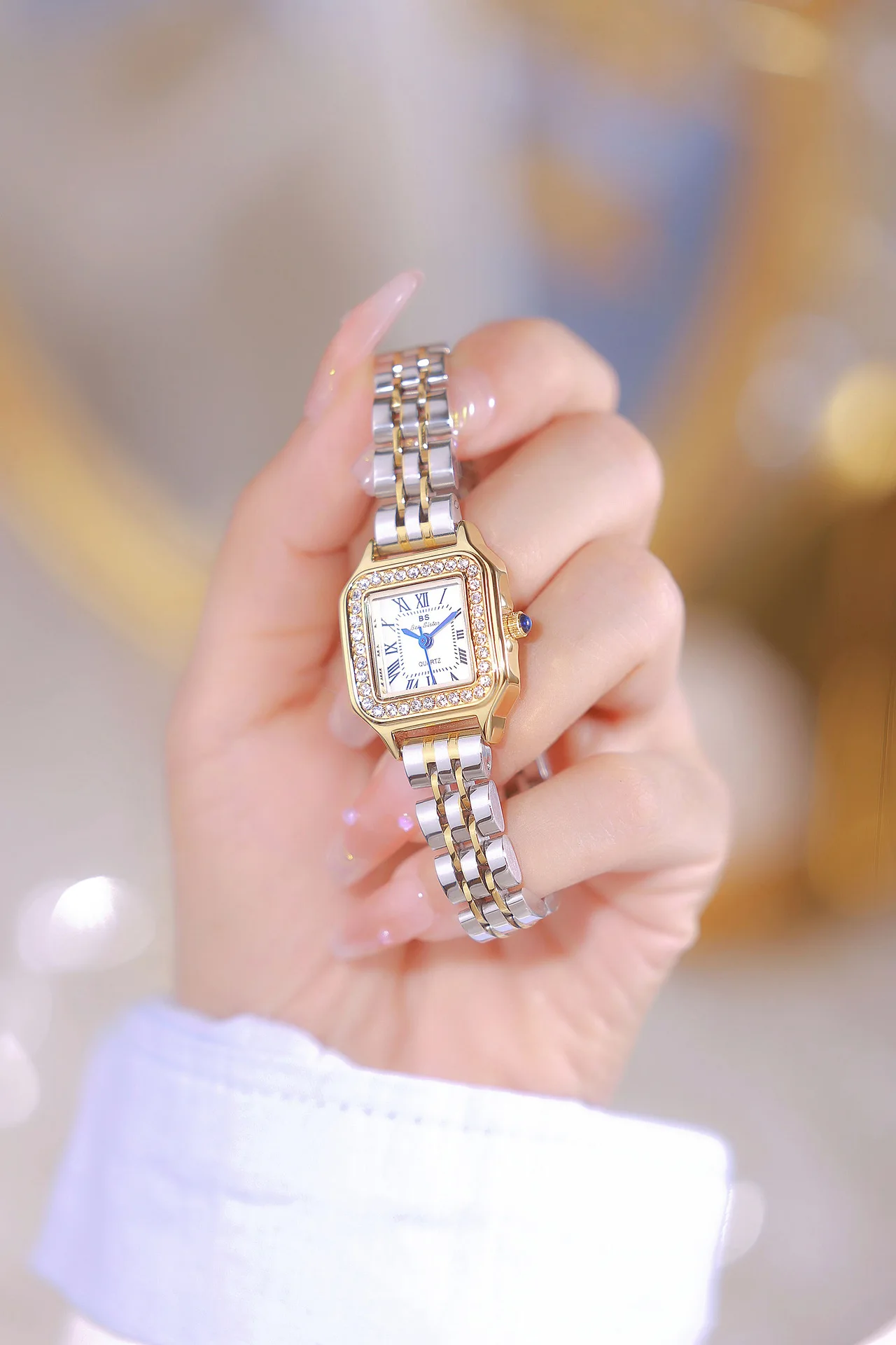 BS bee sister Women Quartz Watch Luxury Gold Clock Square Stainless Steel Orologio Reloj Ladies Diamond Roman Numeral Wristwatch