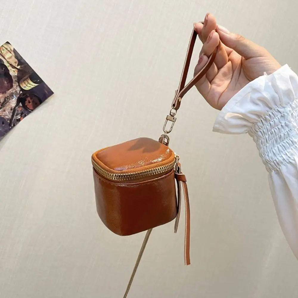 Fashion Hanging Neck Lipstick Bag Pu Leather Mini Coin Purse Versatile Storage Pouch Zipper Handbag