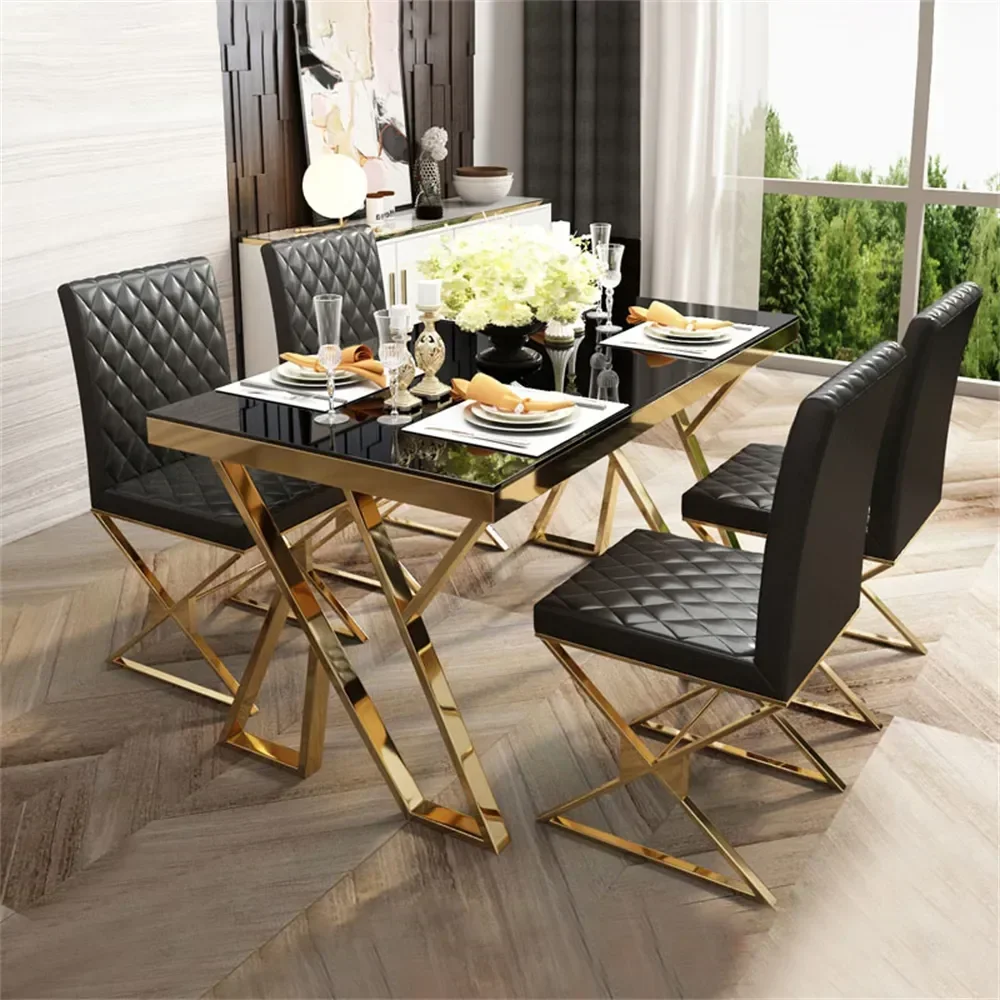 High Quality Luxury Stainless Steel Rectangle Dining Table Tempered Glass Marble Wedding Table for Home Hotel Restaurant