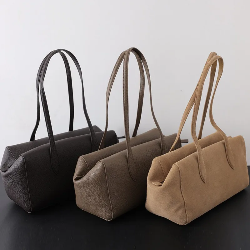 

Top-grain TC leather tote bag, genuine leather underarm bowling bag, women's single shoulder suede handbag