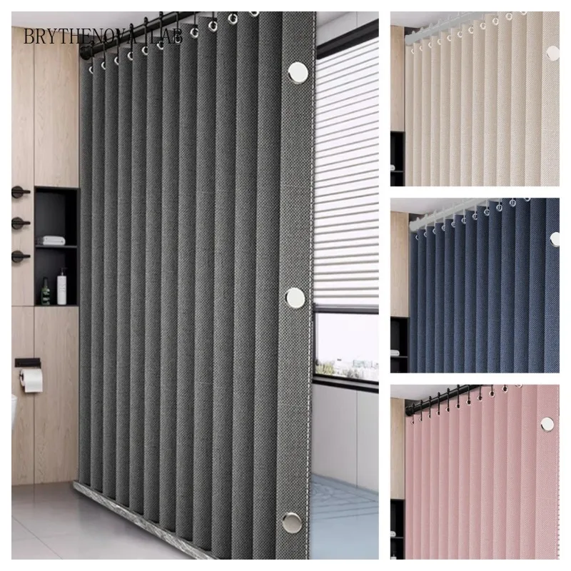 Waterproof Thick Linen Folding Curtain Mold-proof Solid Color Curtain Shower Suitable for Shower in Bathrooms