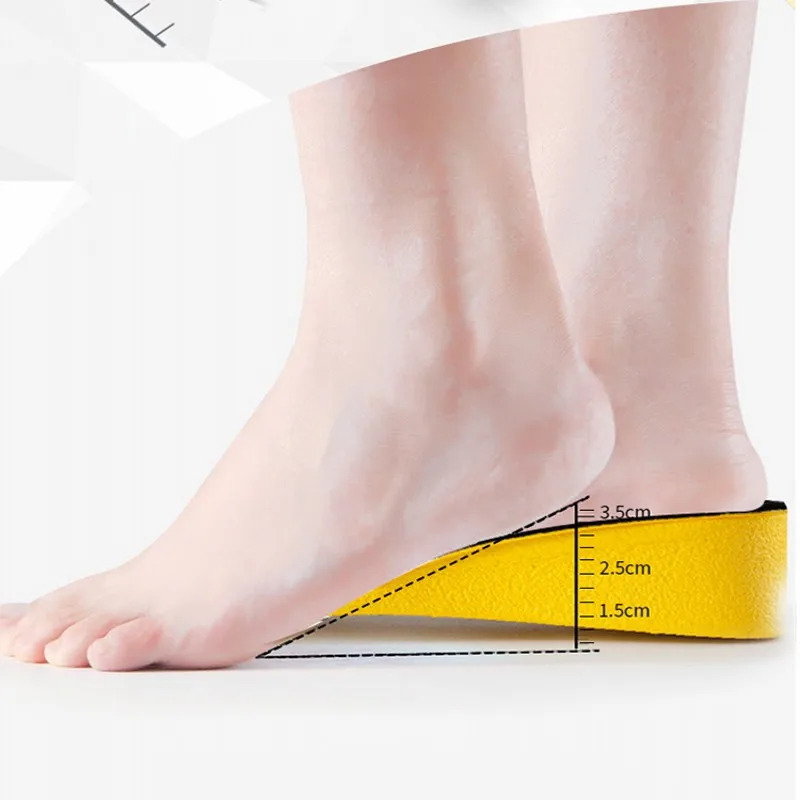 1.5/2.5/3.5cm Invisiable Height Increase Insoles Women Men Yellow Shoes Sole Pad Breathable Shock Absorption Feet Care Cushion