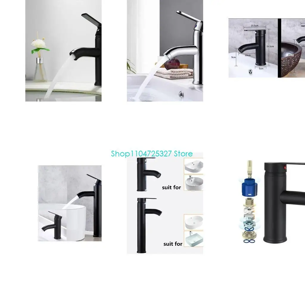 

D8KF Single Hole Sink Faucet Bathroom Modern Cold/Hot Water Basin Tap Easy to Use