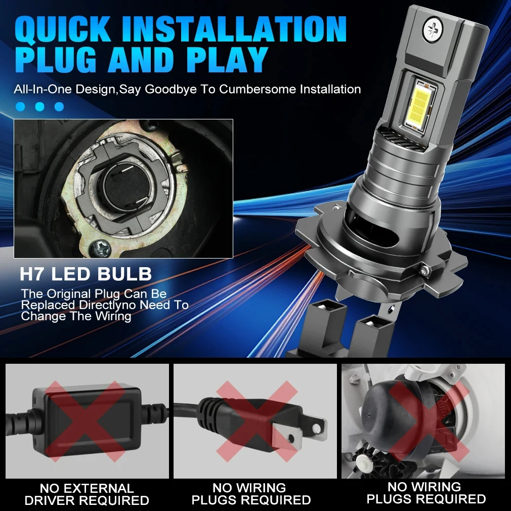 H1 H7 LED CANBUS Bulb 800000LM Super Bright With Fan Plug And Play 1:1 Design No Modification 1000W 12V Easy Installation