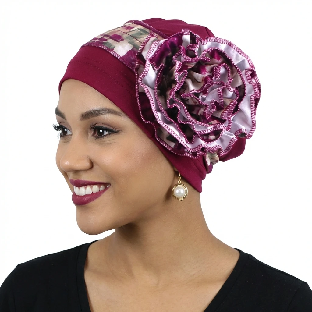 

New Women Big Flower African Turban Muslim Hijab Caps Head Wrap Print Bonnet Beanies Hair Loss Head Wrap Bandana Chemo Cap