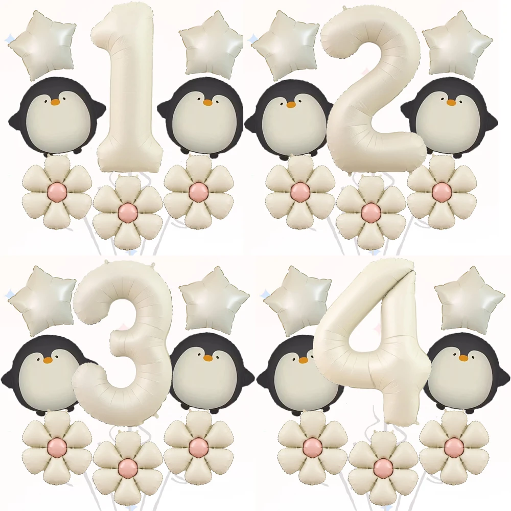 Pinguin-Gänseblümchen-Blume 40-Zoll-Digital-Ballon-Set, geeignet für Geburtstage, Jubiläen, Hochzeiten und Duschbäder