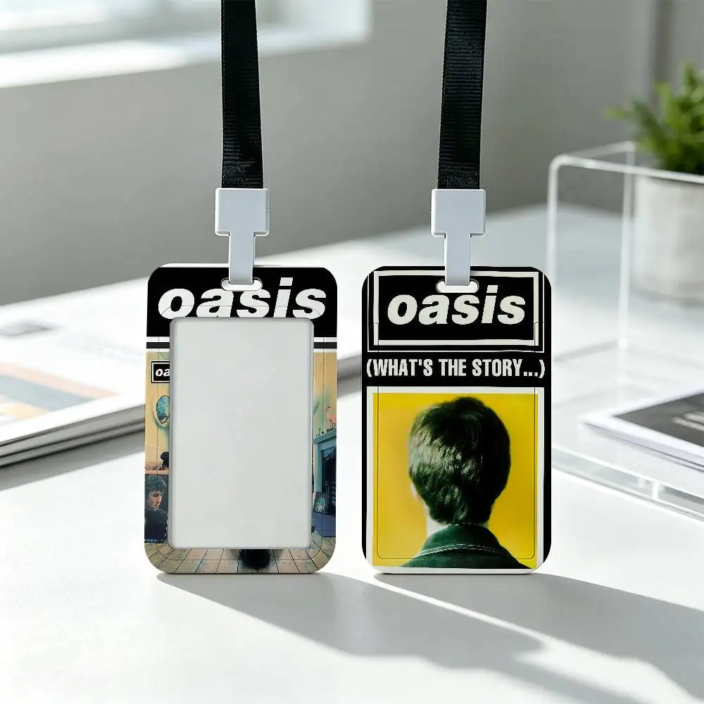 O-Oasis Rock Band Clear Window ID Card Holder, Business Badge Holder With Neck Lanyard, Office Work Permit Card Cover