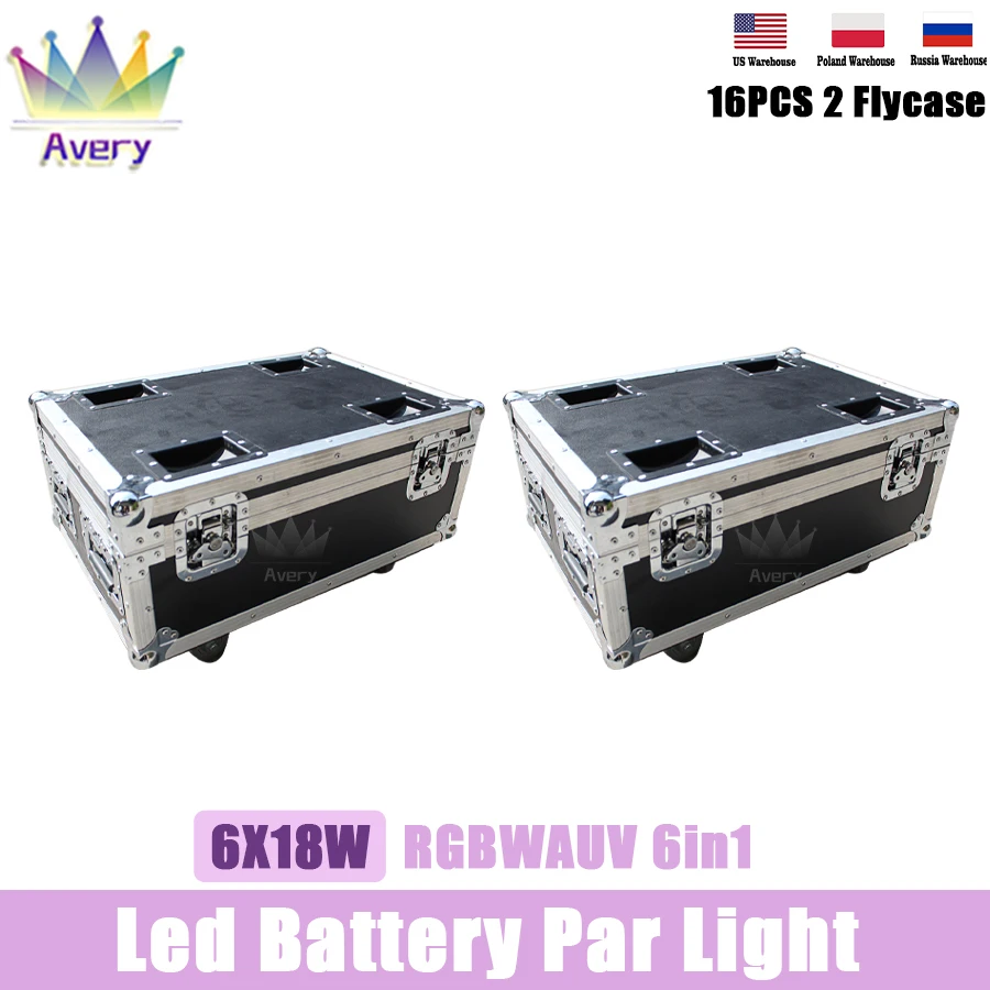 

No Tax 2x Flycase Battery Operated Wedding Uplight 6x18w RGBWAUV Led Wireless DMX Wifi Remote Control Dj Par Sound Party Lights