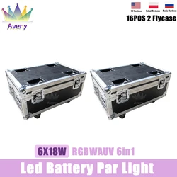 No Tax 2x Flycase Battery Operated Wedding Uplight 6x18w RGBWAUV Led Wireless DMX Wifi Remote Control Dj Par Sound Party Lights