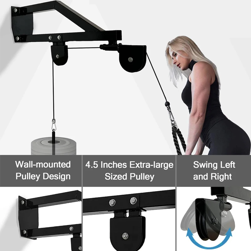 Oversized Wall Mounted Pulley System Gym, LAT Pull Down Cable Attachments, Weight Cable Machine Gym Pulley System