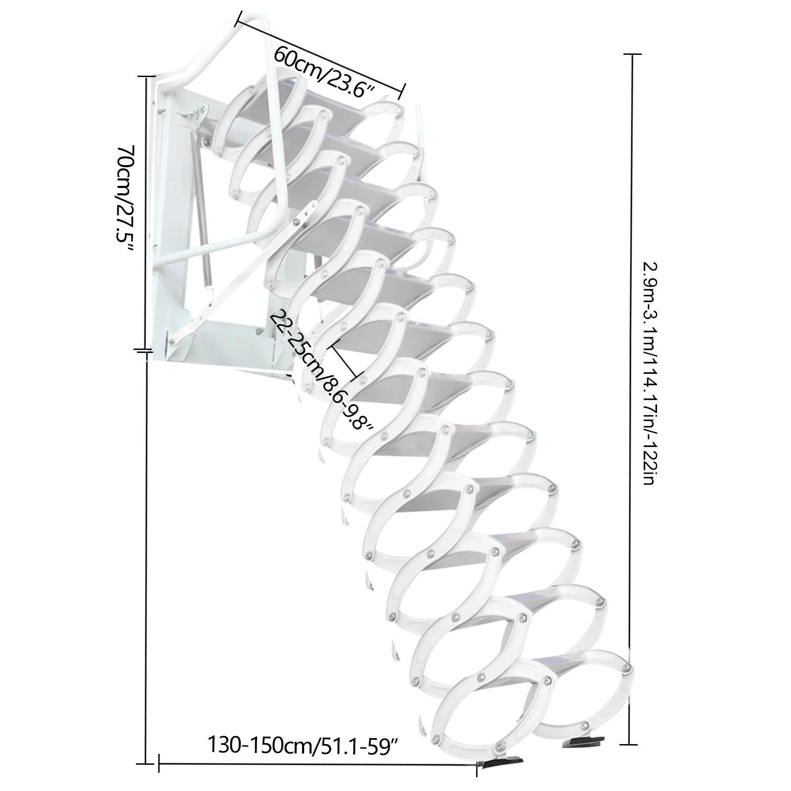12단계 벽걸이형 계단, 8800lbs 10Ft용 고강도 접이식 다락방 사다리, 로프트/지하실 접근을 위한 공간 절약형(흰색)
