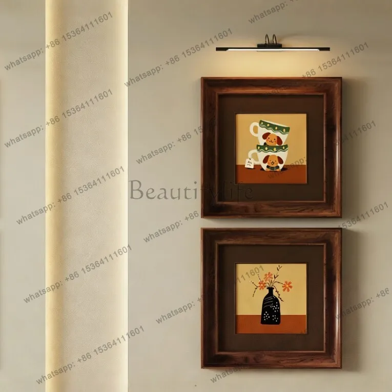 Medieval style solid wood frame decorative painting entrance corridor mural new Chinese light luxury