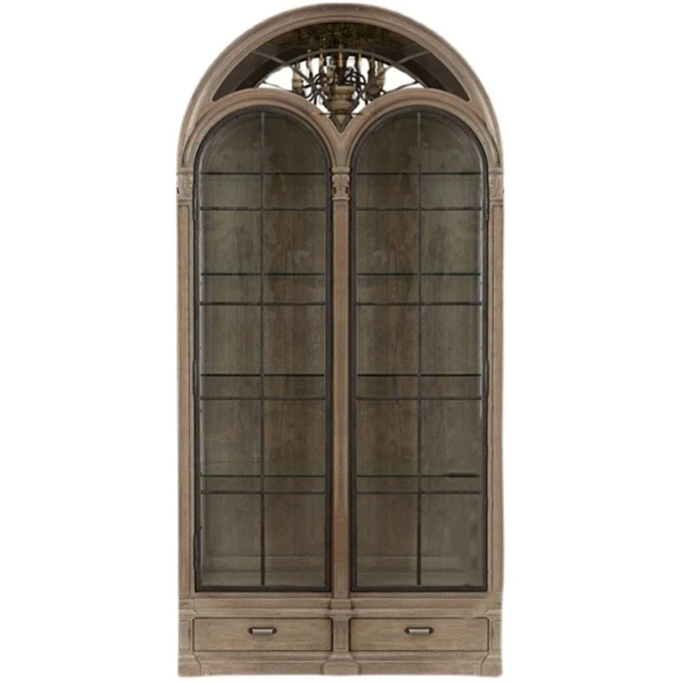 ZJH solid wood bookcase architectural revival glass door wine cabinet display cabinet