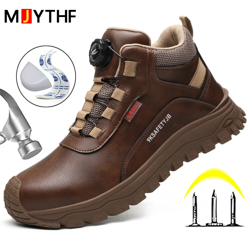 Rotating Button Indestructible Shoes Safety Boots Men Steel Toe work Boots Waterproof Non-slip Puncture-Proof Protective Shoes