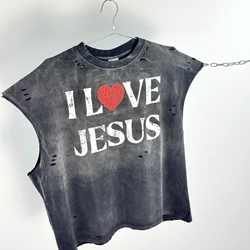 Yao Fashion Retro Vintage 100% Cotton Vest Streetwear Oversize Tops Men Clothing Simple Letter Graphics Print T Shirt For Men