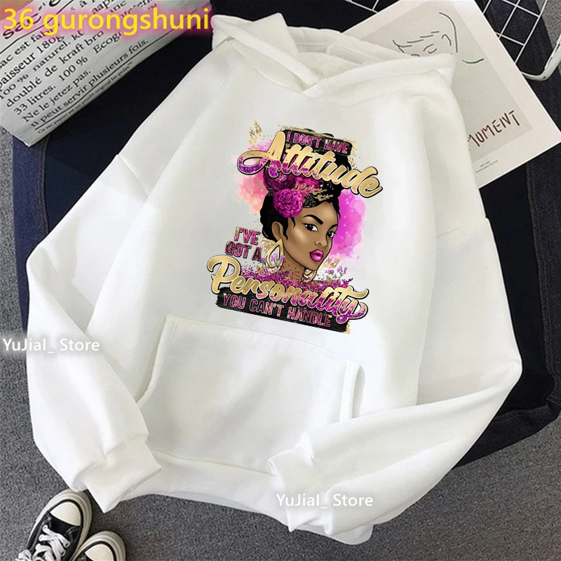 Glitter She Is Strong Black Girls Magic Graphic Print Cap Hoodie Watercolor Melanin Sweasthirt White/Pink/Gray Hoody Femme