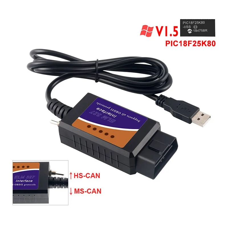 

High quality ELM327 V1.5 USB with switch OBD2 car engine fault detector 18f25K80 chip diagnostic box ELM 327 diagnostic tool