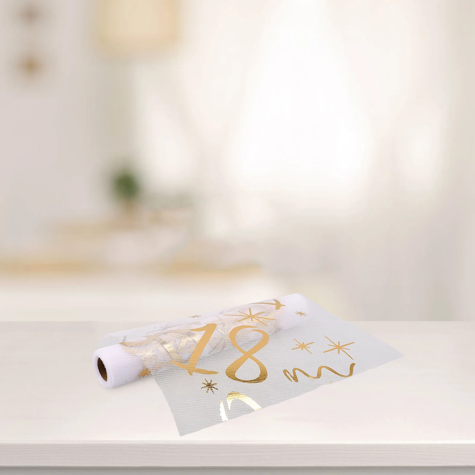 

Foil Mesh Table Runner Gold 18Th Anniversary Celebration Disposable Runner for Tables Stylish Star and Wave Pattern Decor