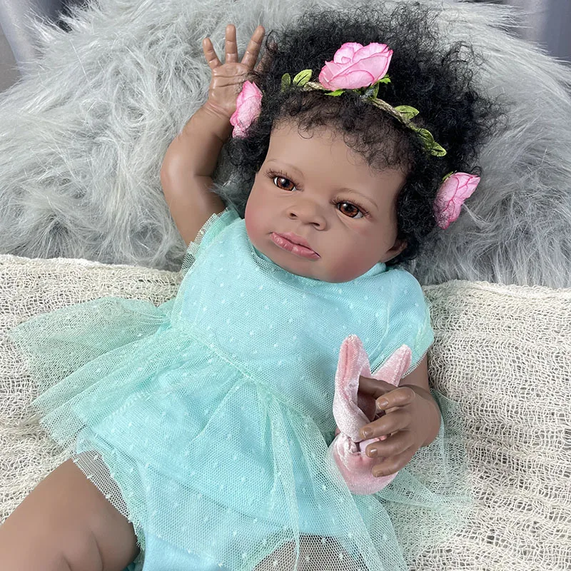 50cm Realistic Lifelike Adorable Reborn Newborn Doll Girl Named Lanny Black Skin Reborn Baby Kids Toy Gift