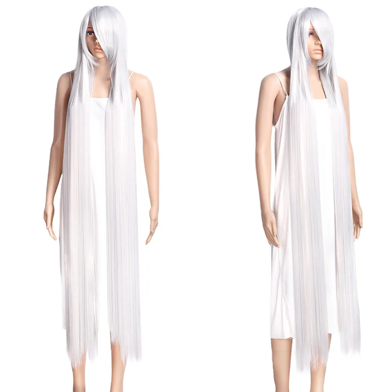 Peluca recta larga sintética, pelo de fibra gruesa de 150CM, disfraz de Cosplay, pelucas resistentes al calor para fiesta de Halloween, negro, blanco, rojo y amarillo